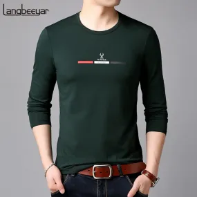2019 New Fashion Brand Tshirt Mens Slim Fit Print High Quality Trends Street Wear Tops Korean Long Sleeve Tee Men Clothes