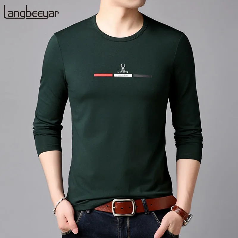 2019 New Fashion Brand Tshirt Mens Slim Fit Print High Quality Trends Street Wear Tops Korean Long Sleeve Tee Men Clothes