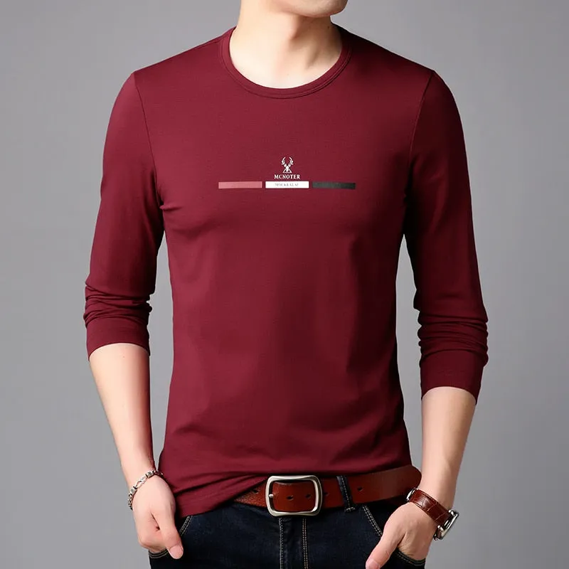 2019 New Fashion Brand Tshirt Mens Slim Fit Print High Quality Trends Street Wear Tops Korean Long Sleeve Tee Men Clothes