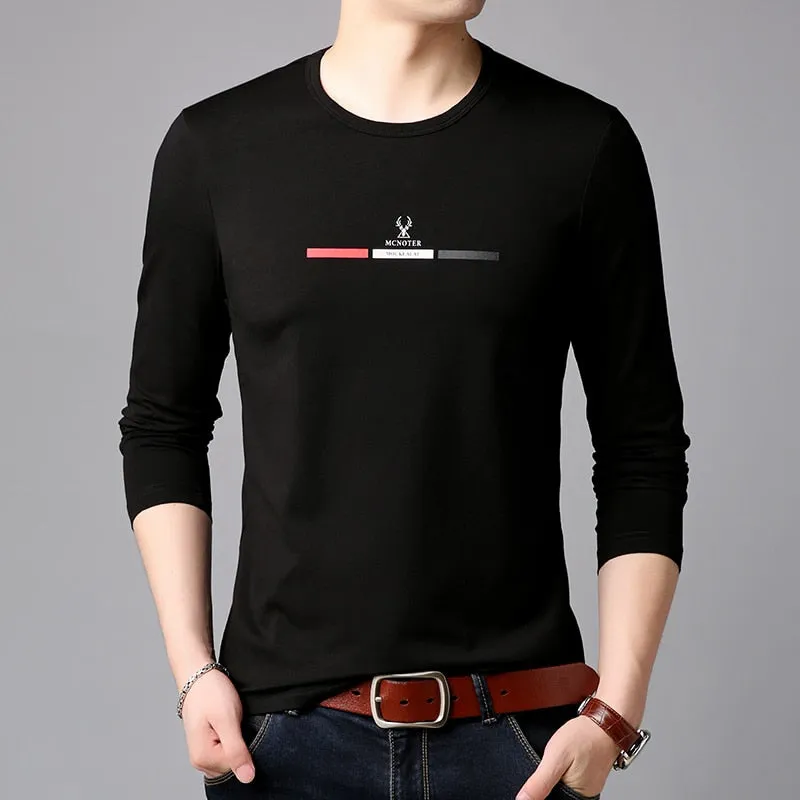 2019 New Fashion Brand Tshirt Mens Slim Fit Print High Quality Trends Street Wear Tops Korean Long Sleeve Tee Men Clothes