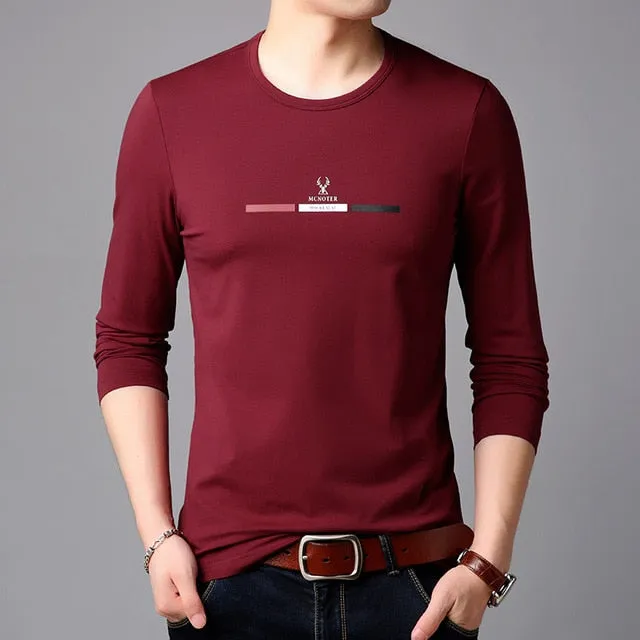 2019 New Fashion Brand Tshirt Mens Slim Fit Print High Quality Trends Street Wear Tops Korean Long Sleeve Tee Men Clothes
