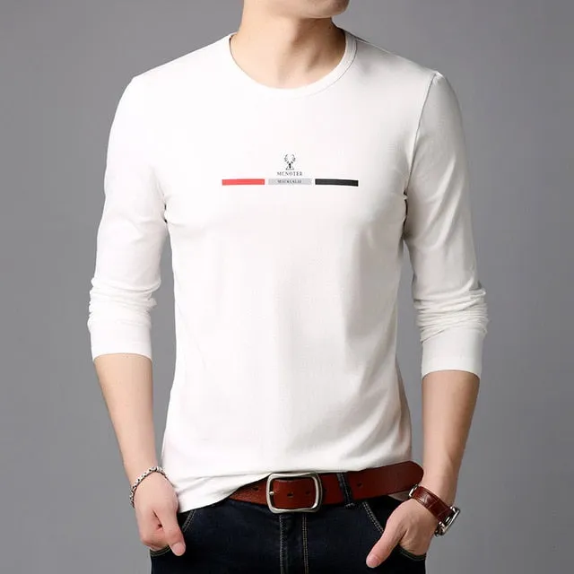 2019 New Fashion Brand Tshirt Mens Slim Fit Print High Quality Trends Street Wear Tops Korean Long Sleeve Tee Men Clothes