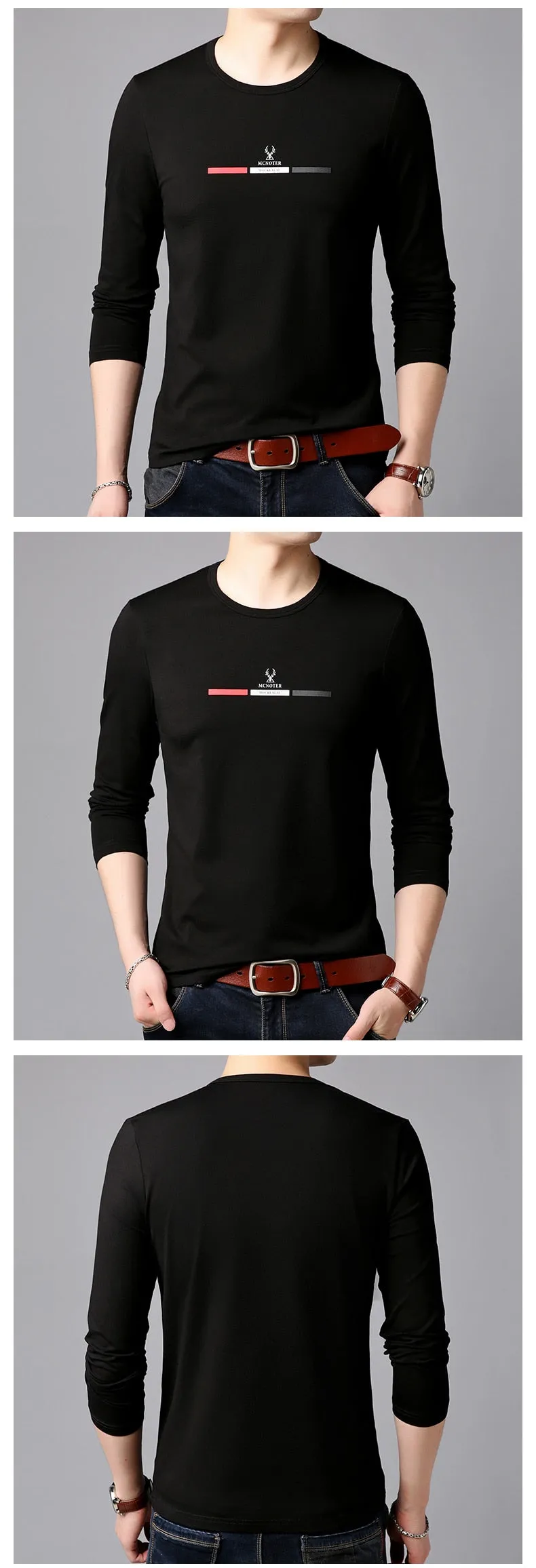 2019 New Fashion Brand Tshirt Mens Slim Fit Print High Quality Trends Street Wear Tops Korean Long Sleeve Tee Men Clothes