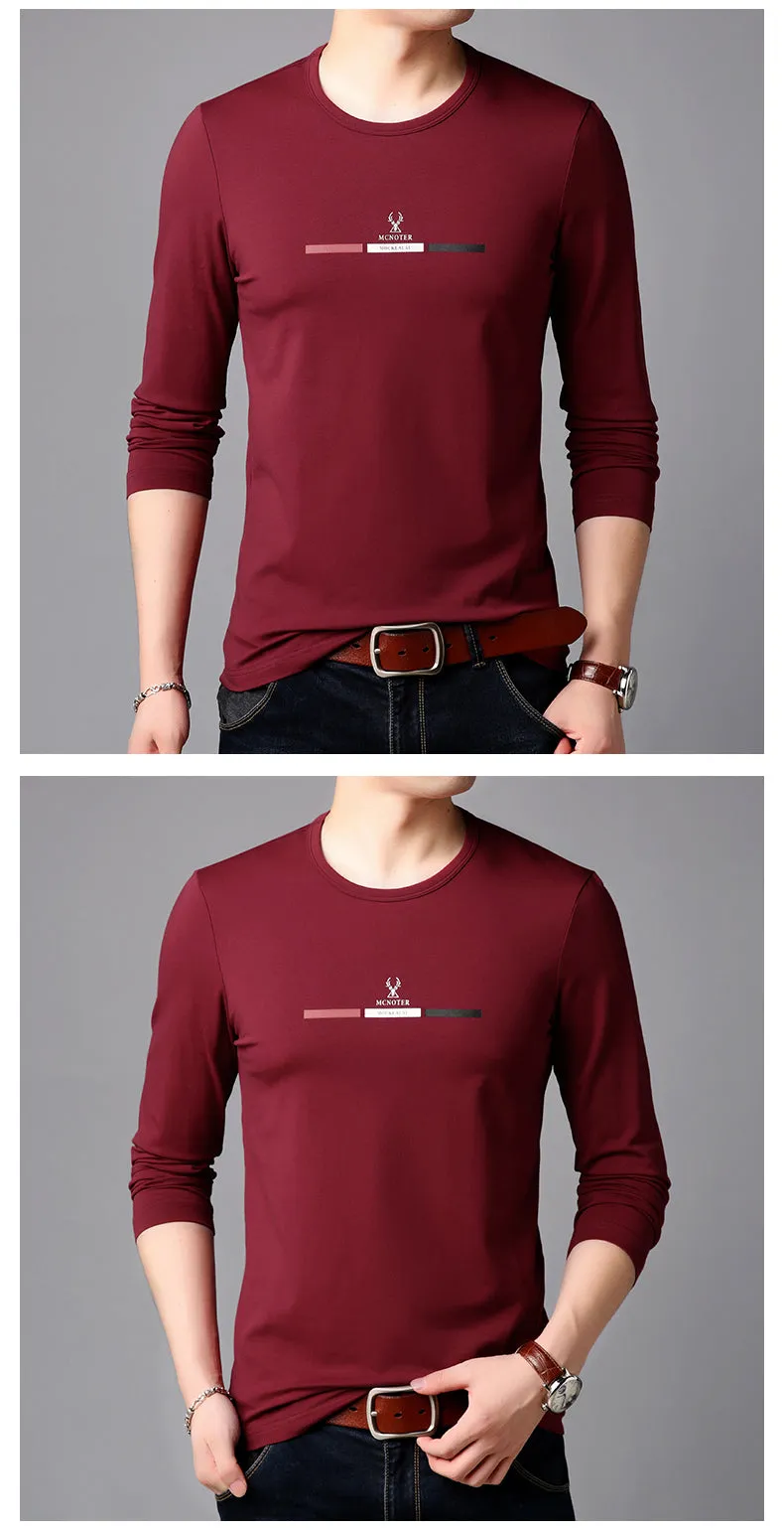 2019 New Fashion Brand Tshirt Mens Slim Fit Print High Quality Trends Street Wear Tops Korean Long Sleeve Tee Men Clothes