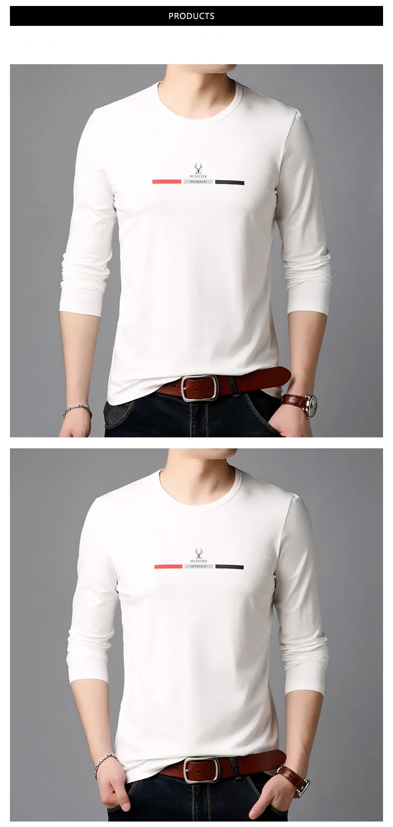 2019 New Fashion Brand Tshirt Mens Slim Fit Print High Quality Trends Street Wear Tops Korean Long Sleeve Tee Men Clothes