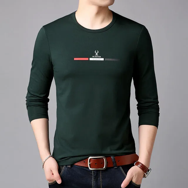 2019 New Fashion Brand Tshirt Mens Slim Fit Print High Quality Trends Street Wear Tops Korean Long Sleeve Tee Men Clothes