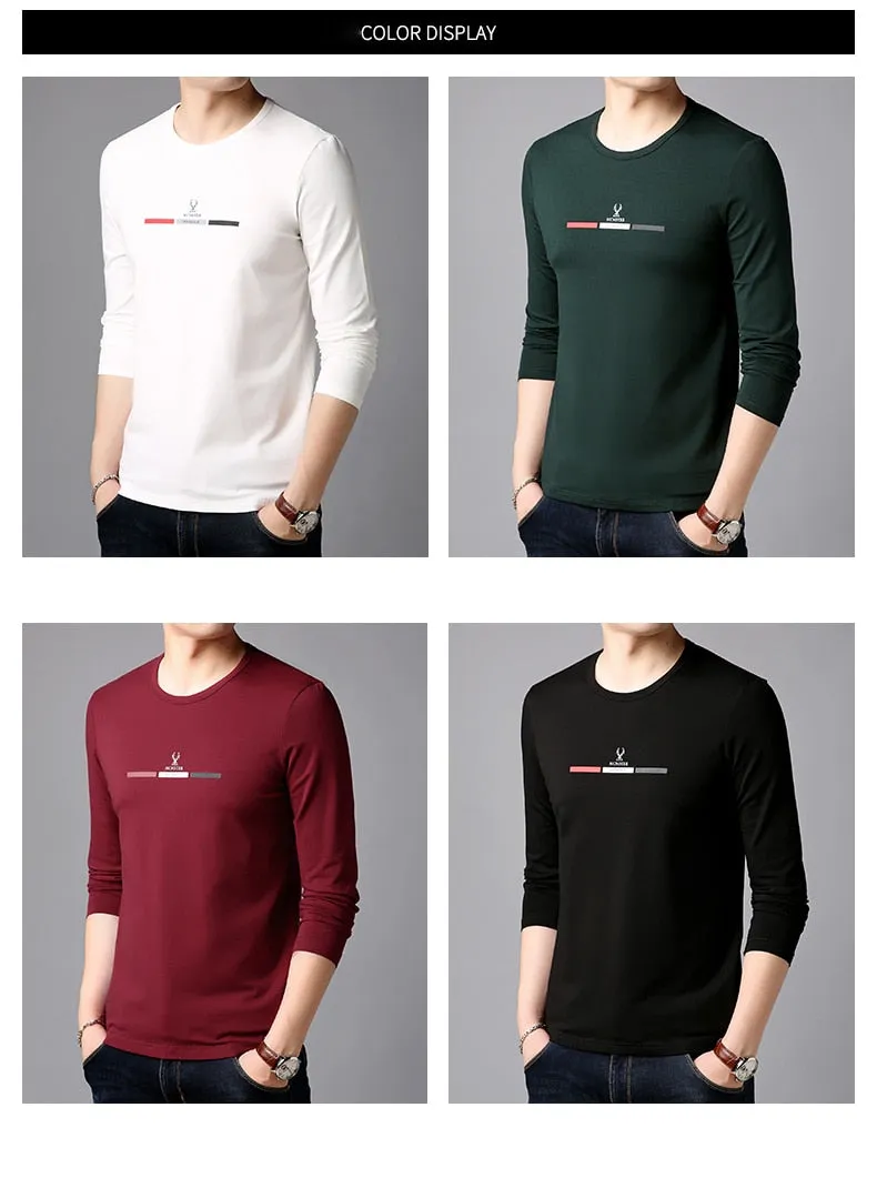 2019 New Fashion Brand Tshirt Mens Slim Fit Print High Quality Trends Street Wear Tops Korean Long Sleeve Tee Men Clothes