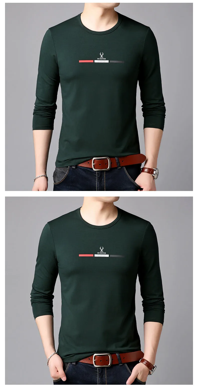 2019 New Fashion Brand Tshirt Mens Slim Fit Print High Quality Trends Street Wear Tops Korean Long Sleeve Tee Men Clothes