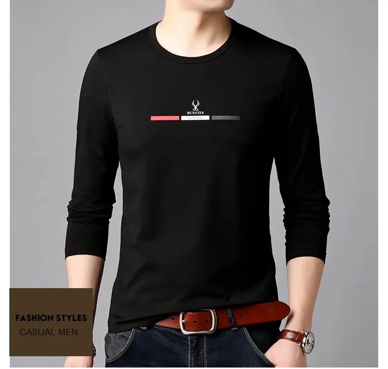 2019 New Fashion Brand Tshirt Mens Slim Fit Print High Quality Trends Street Wear Tops Korean Long Sleeve Tee Men Clothes