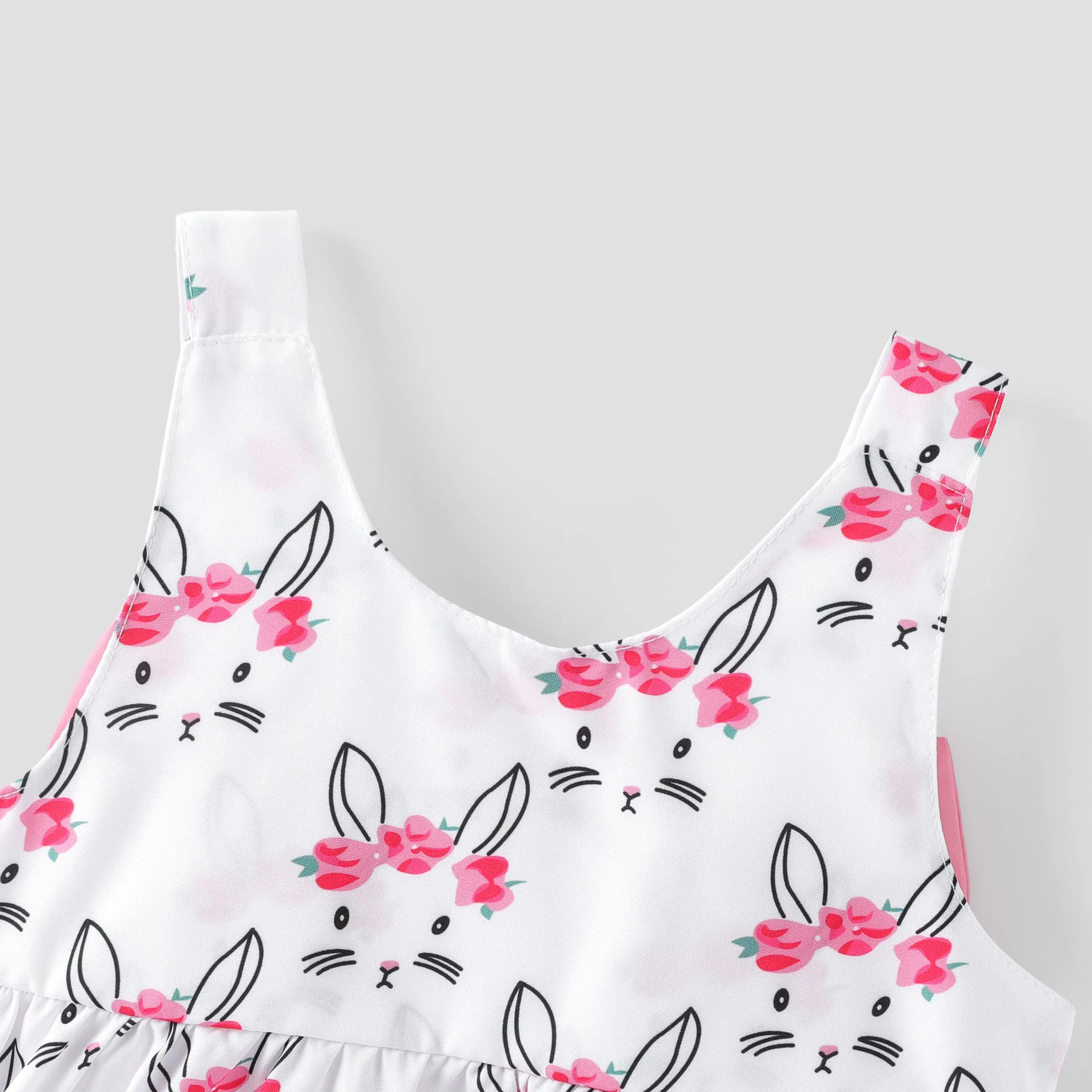 2pcs Baby Girl Bow Front Pretty Rabbit Print Tank Dress & Hat Set