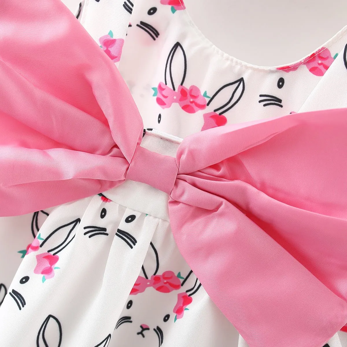 2pcs Baby Girl Bow Front Pretty Rabbit Print Tank Dress & Hat Set