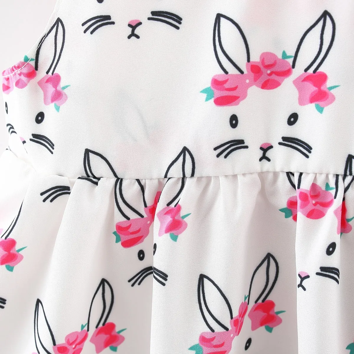 2pcs Baby Girl Bow Front Pretty Rabbit Print Tank Dress & Hat Set