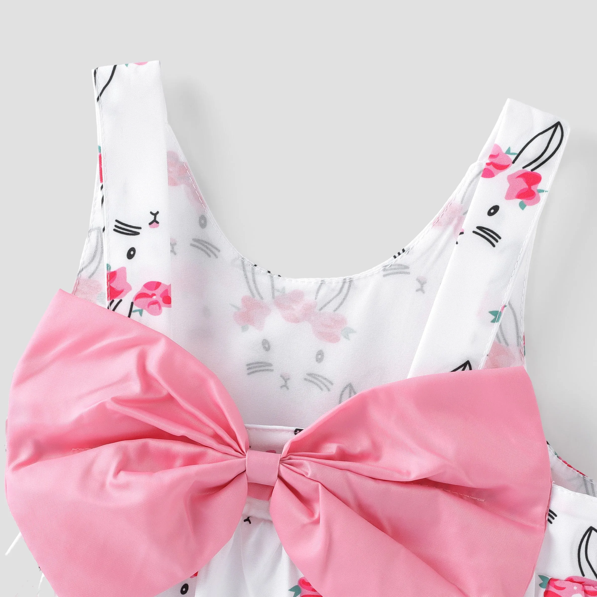 2pcs Baby Girl Bow Front Pretty Rabbit Print Tank Dress & Hat Set