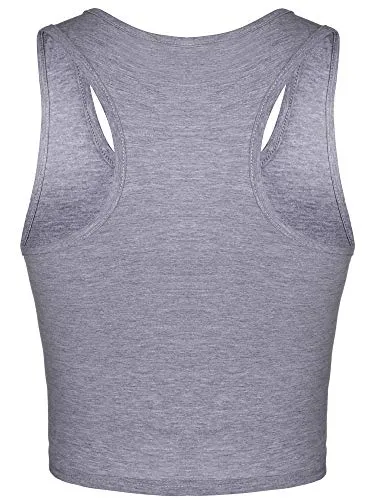 4 Pieces Basic Crop Tank Tops Sleeveless Racerback Crop Sport Cotton Top for Women (Black, White, Dark Grey, Navy Blue, Medium)