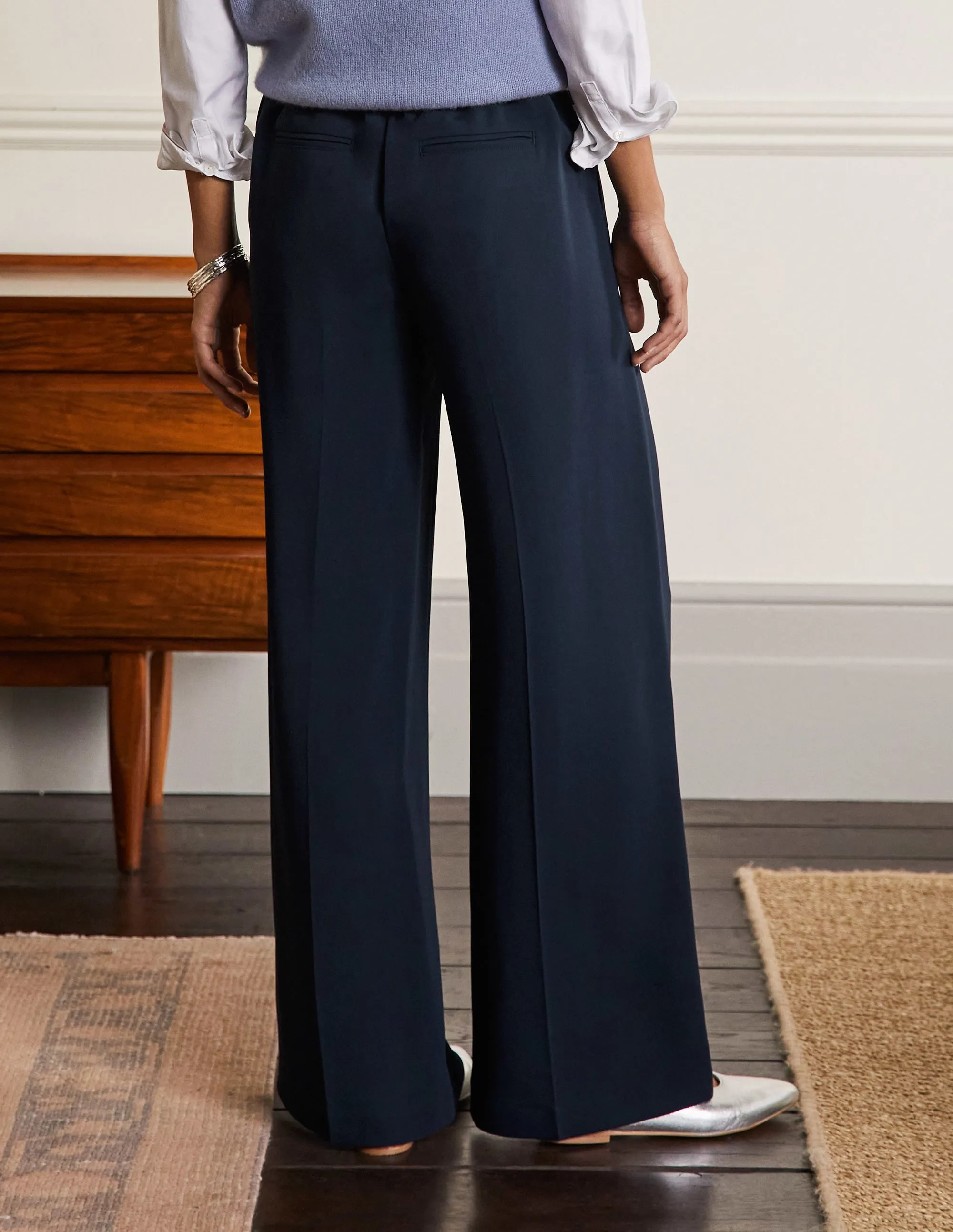 Albemarle Wide Leg Trousers-Navy
