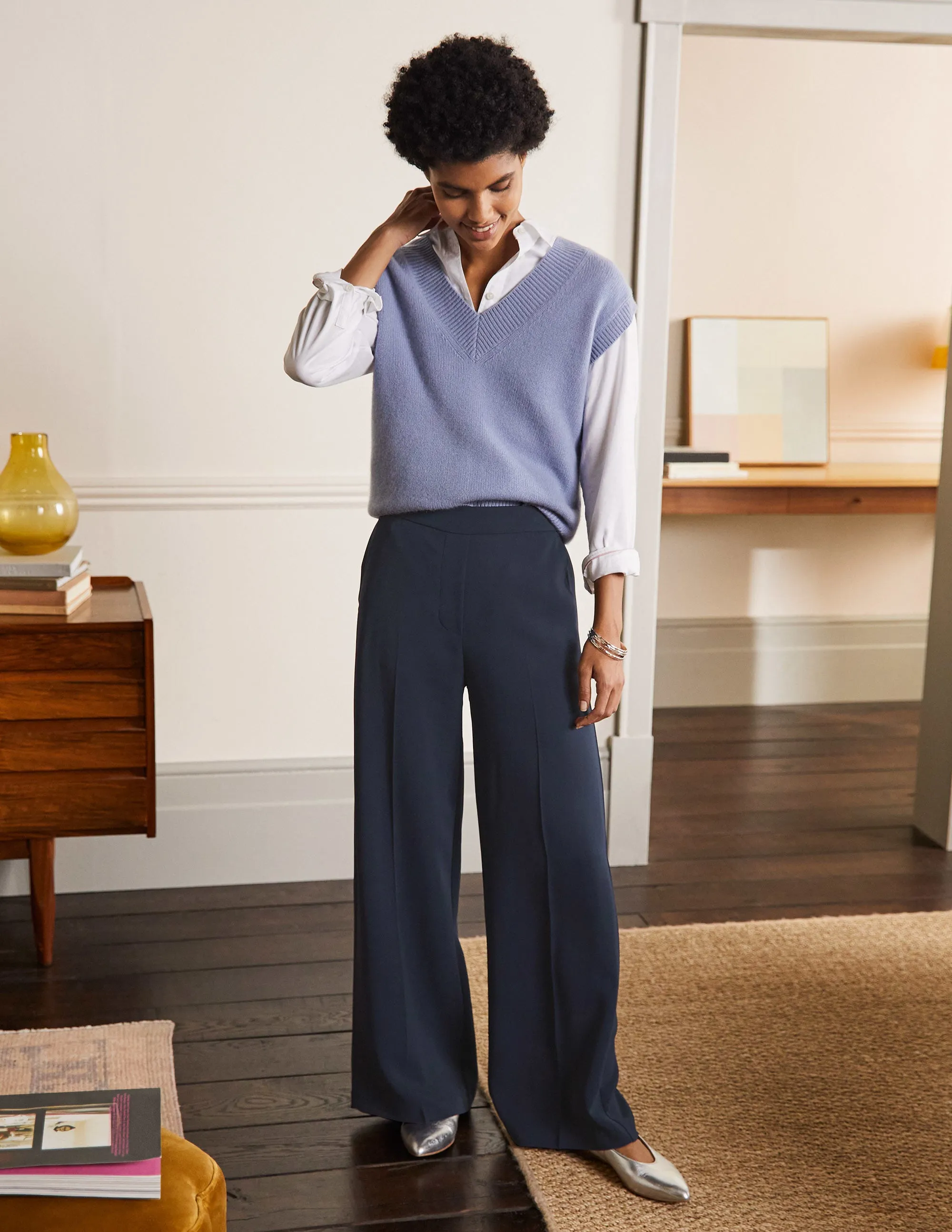 Albemarle Wide Leg Trousers-Navy