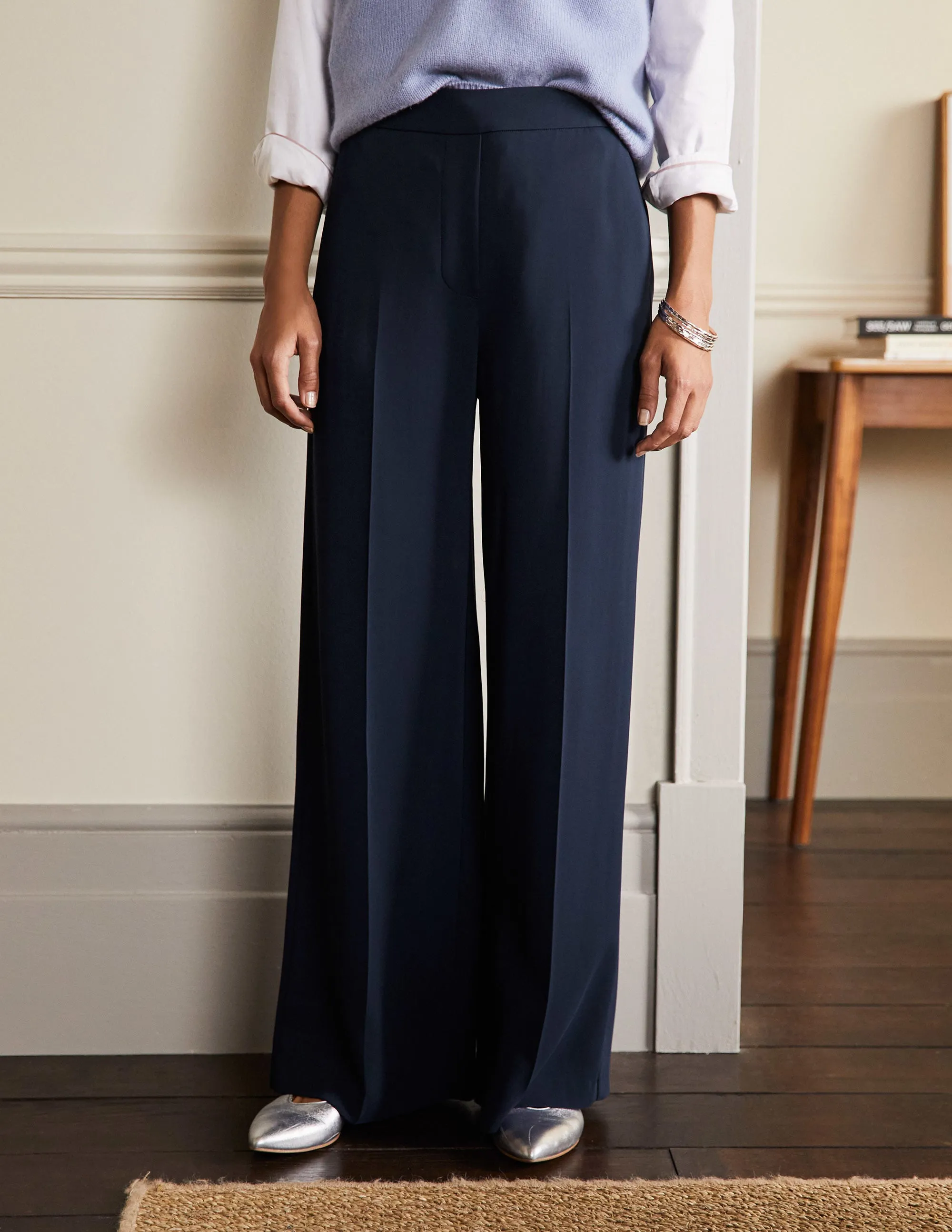 Albemarle Wide Leg Trousers-Navy