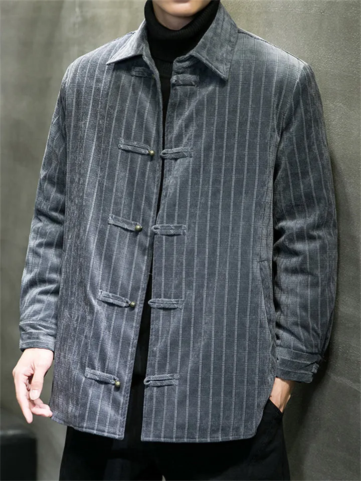 Autumn Corduroy Keep Warm Basic Stripe Jacket for Men