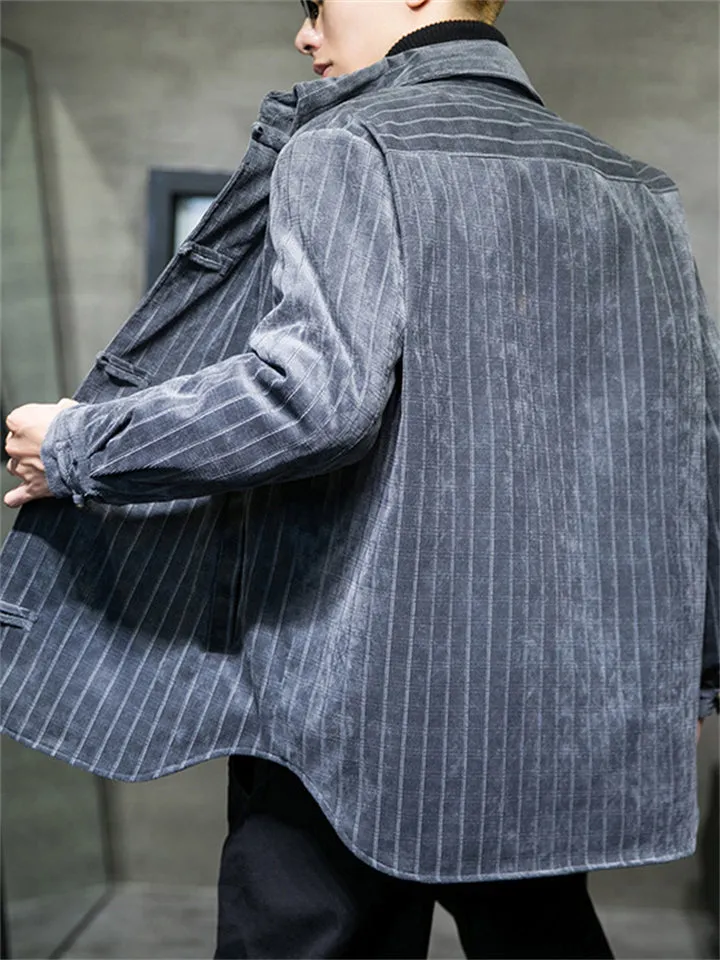 Autumn Corduroy Keep Warm Basic Stripe Jacket for Men