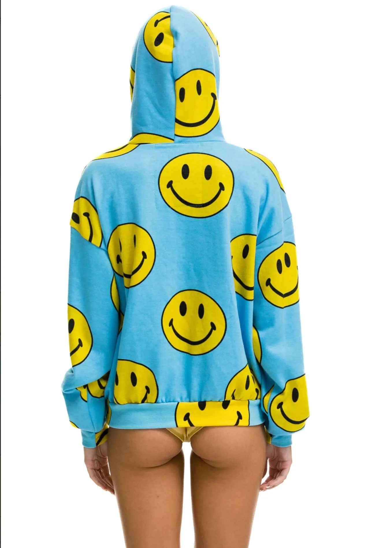 AVIATOR NATION UNISEX SMILEY REPEAT RELAXED PULLOVER HOODIE - SKY