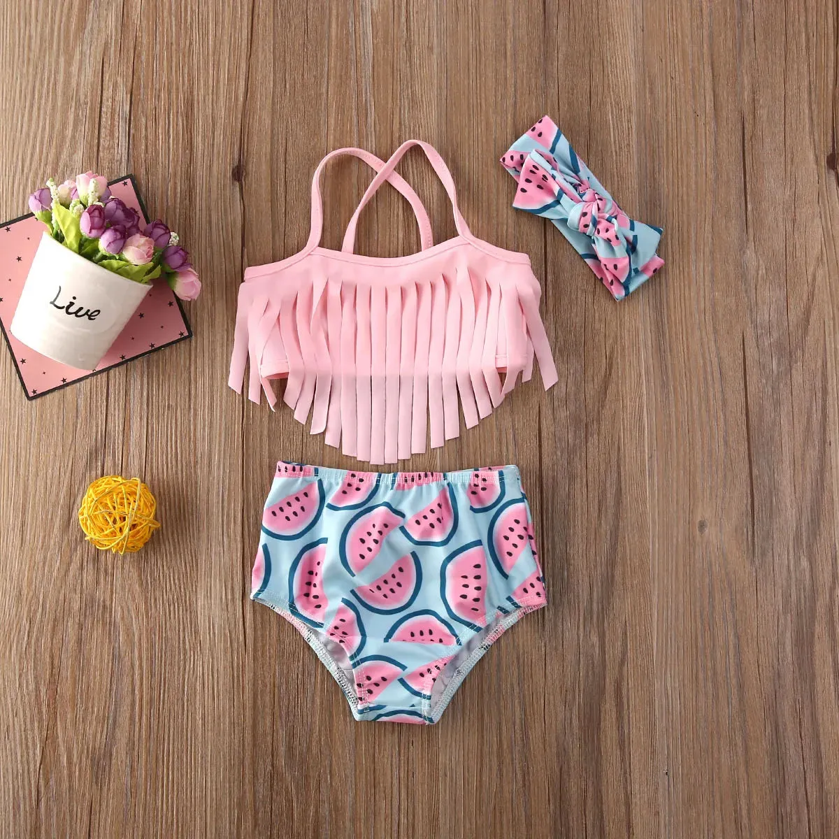 Baby Girl Watermelon Printed 3-Piece Bikini Sets