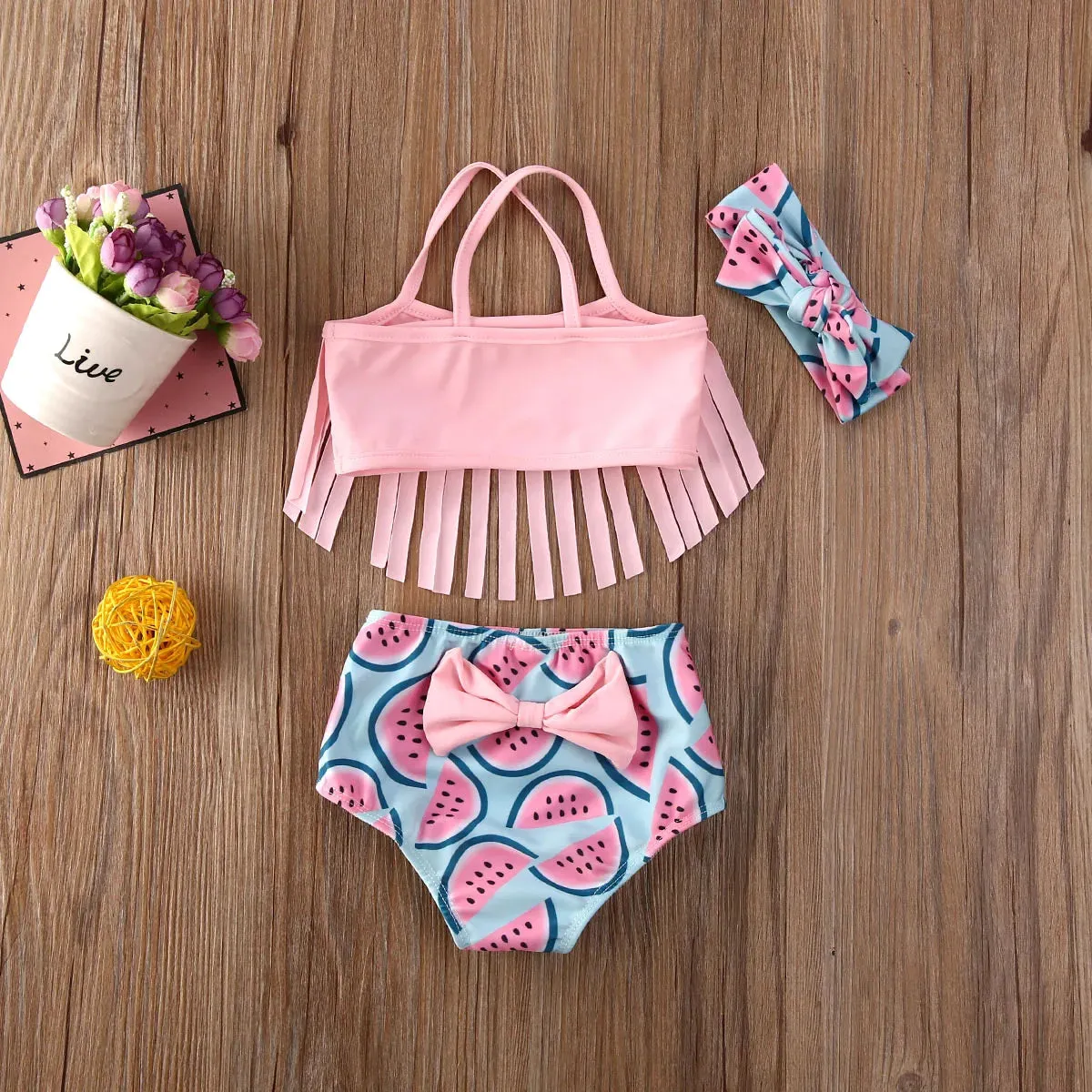 Baby Girl Watermelon Printed 3-Piece Bikini Sets
