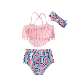 Baby Girl Watermelon Printed 3-Piece Bikini Sets