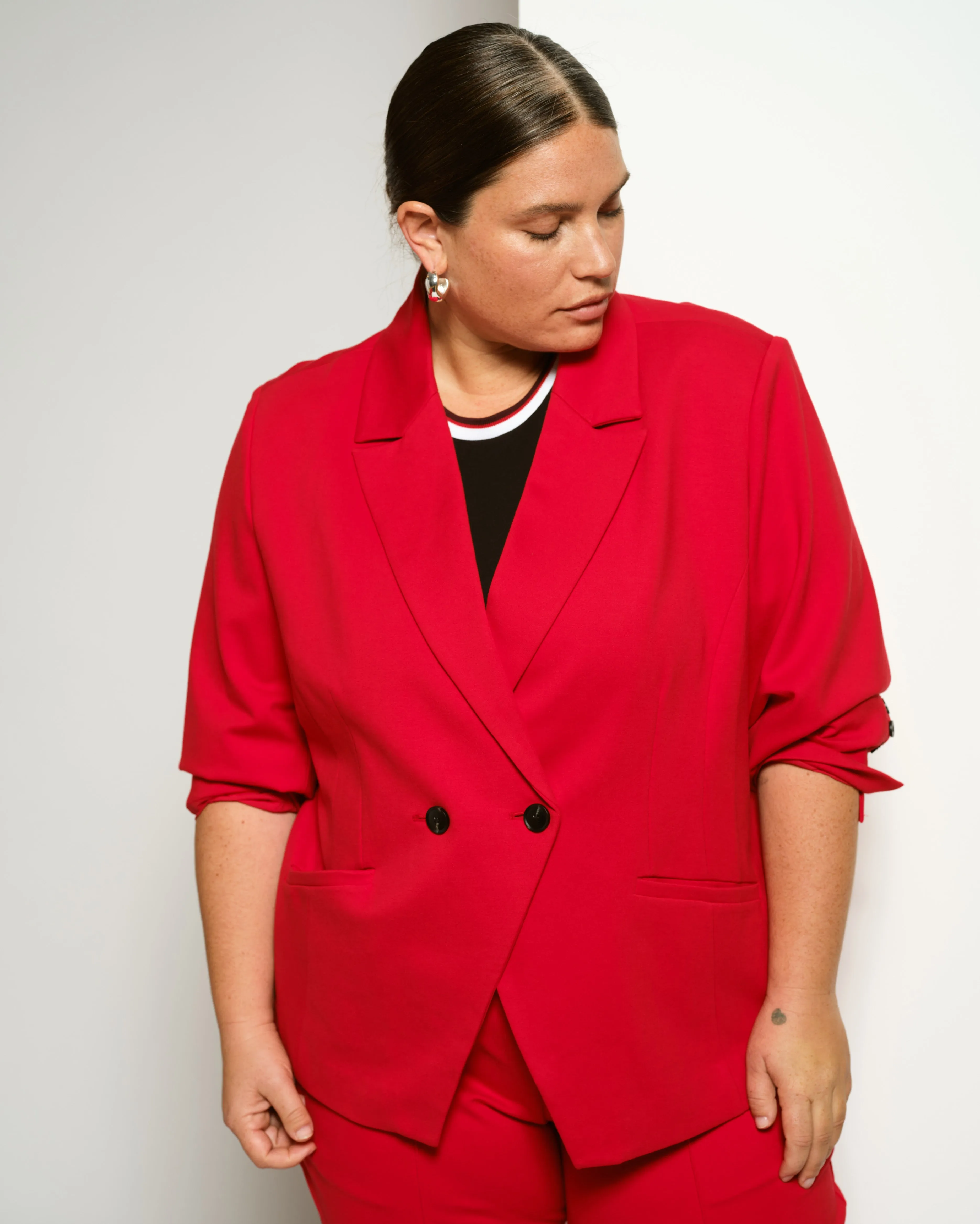 Bianca Double Breasted Ponte Blazer - Vermilion Red