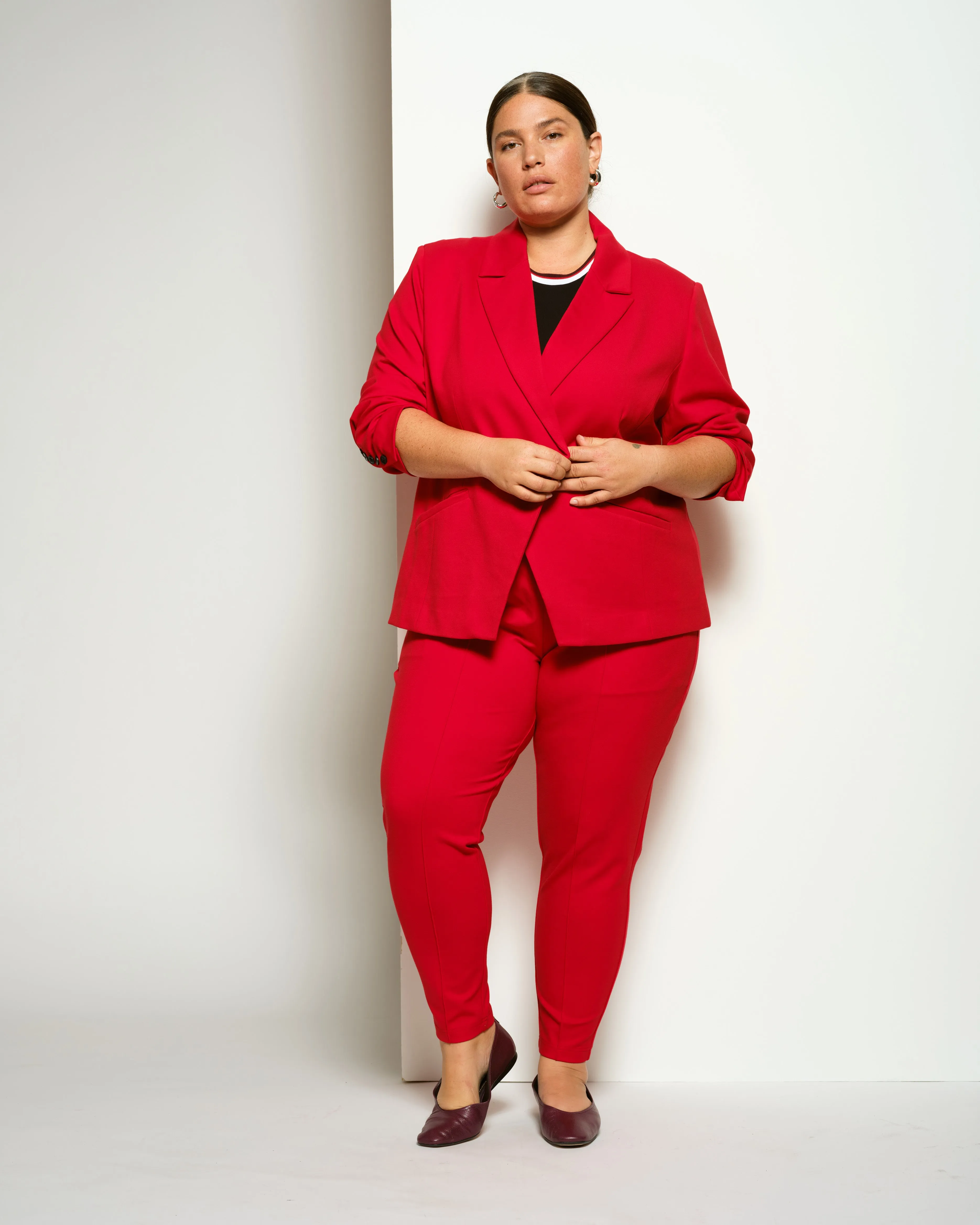 Bianca Double Breasted Ponte Blazer - Vermilion Red