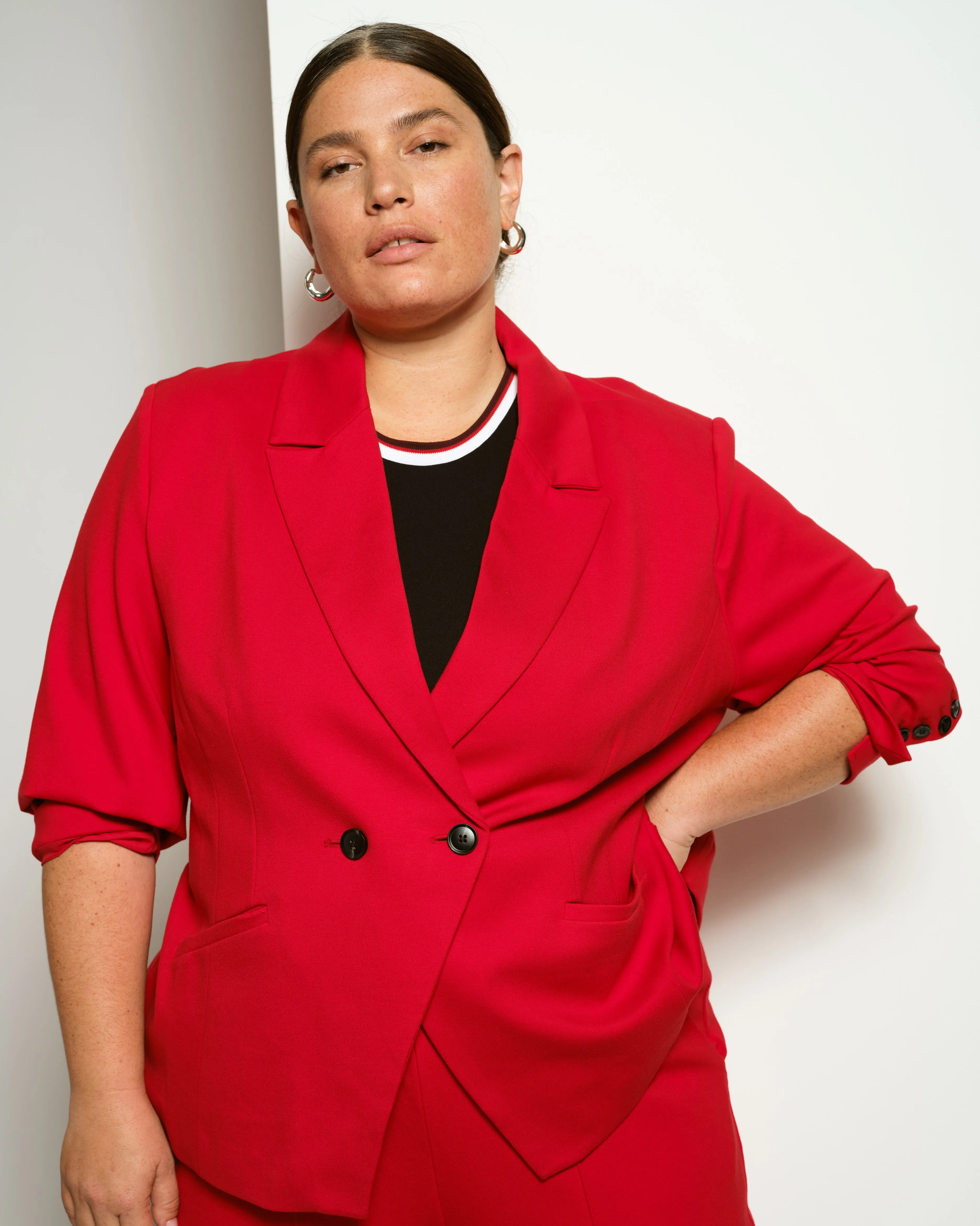 Bianca Double Breasted Ponte Blazer - Vermilion Red