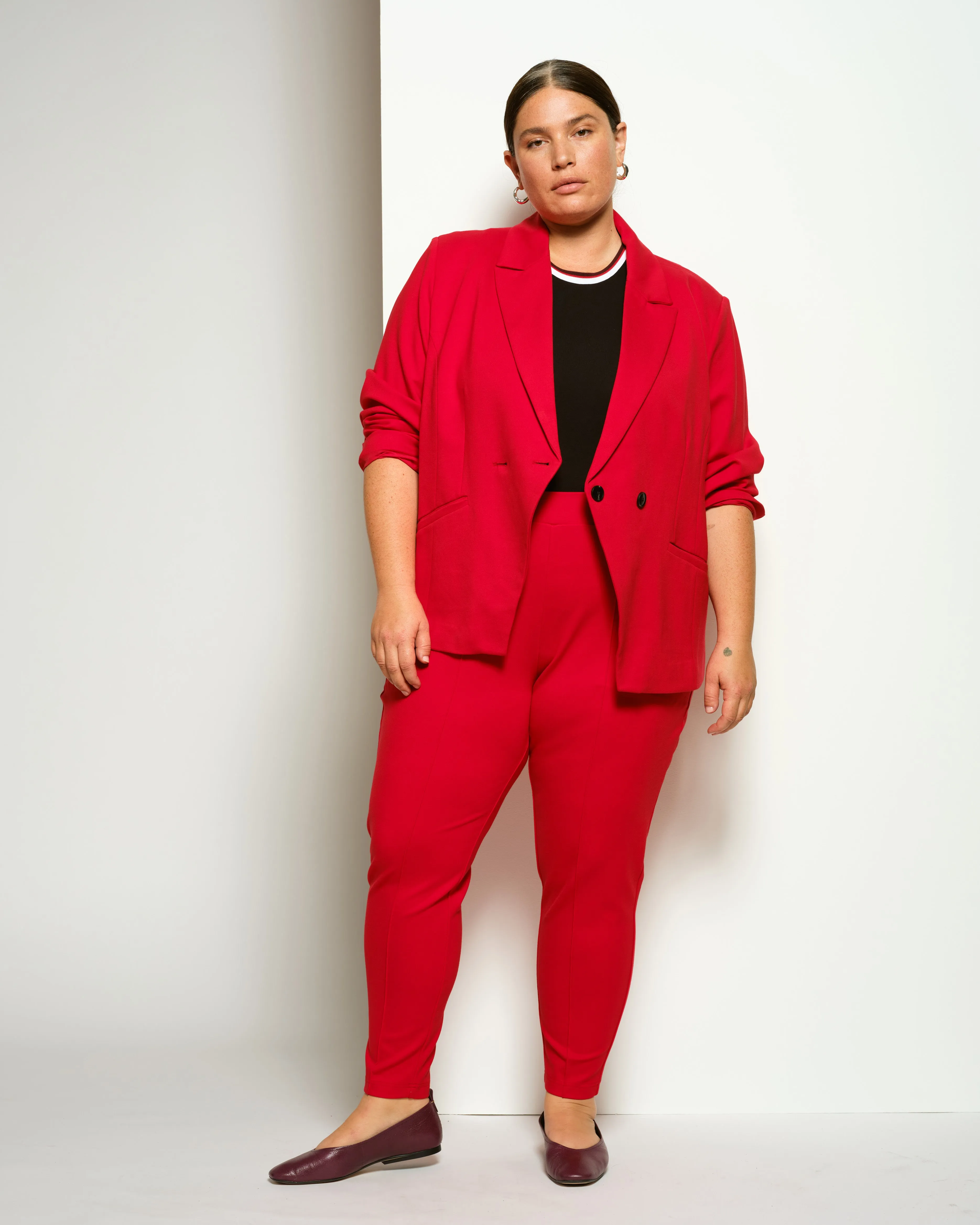 Bianca Double Breasted Ponte Blazer - Vermilion Red