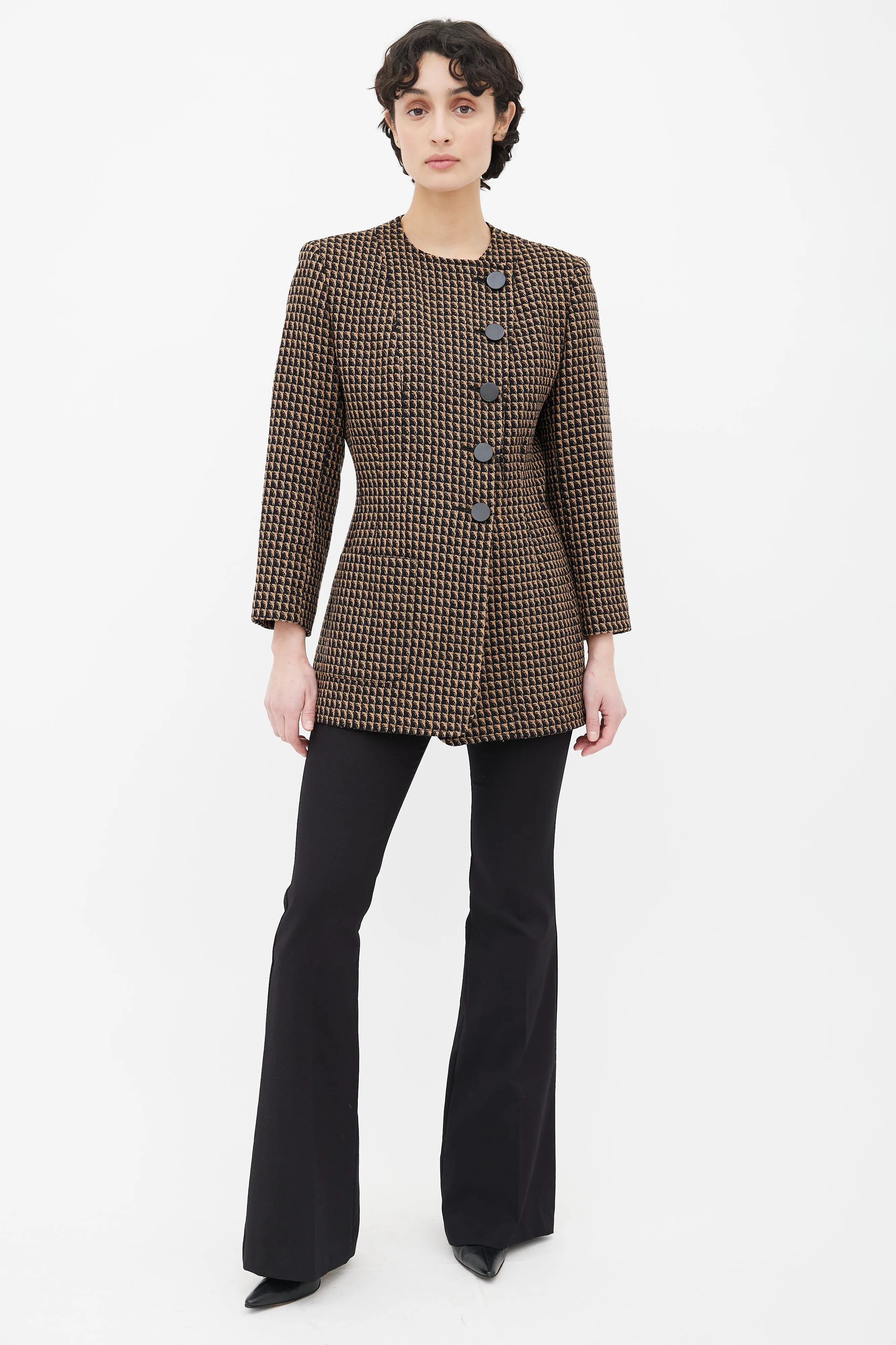 Black & Brown Triangle Pattern Structured Collarless Blazer