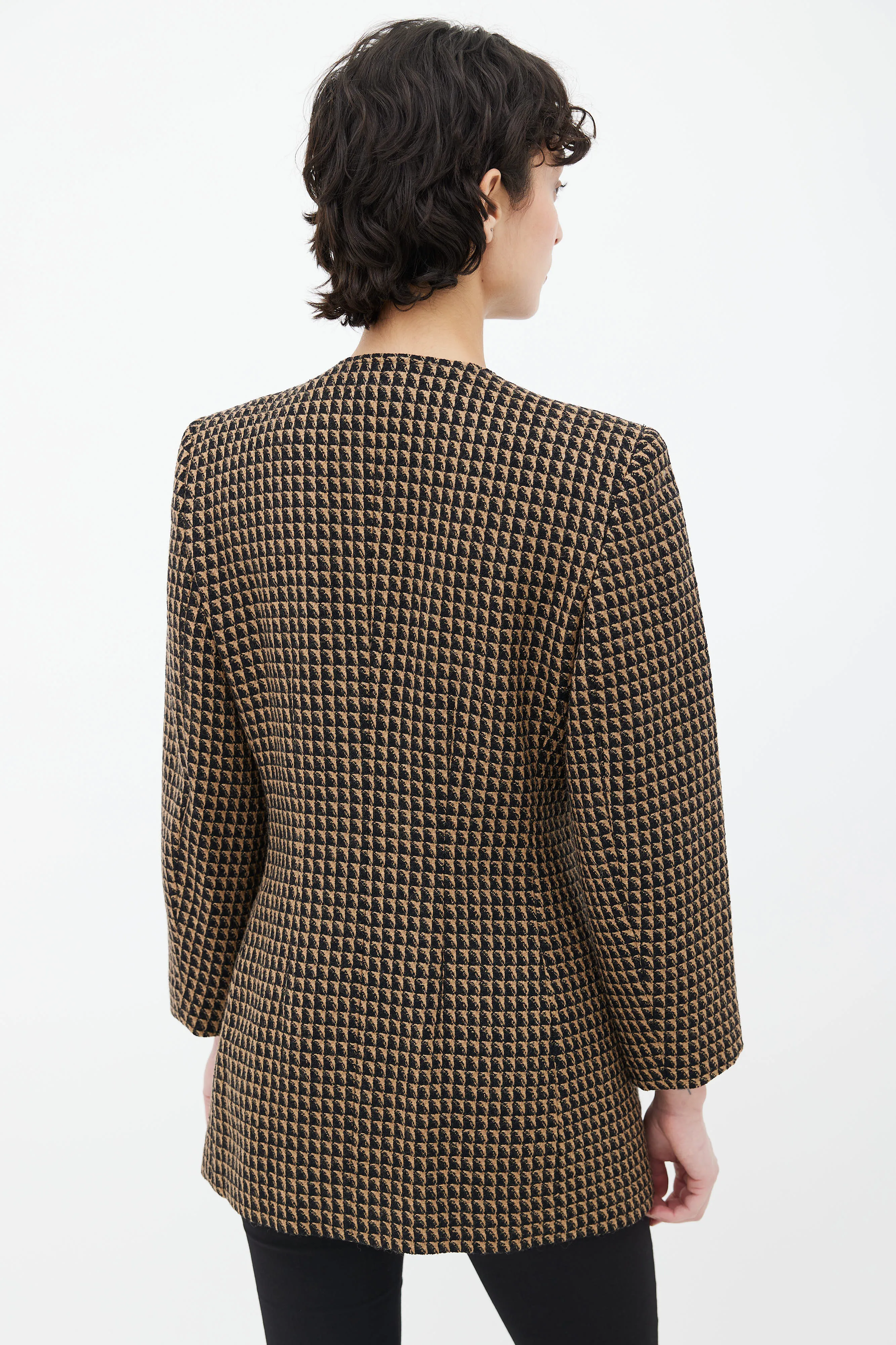Black & Brown Triangle Pattern Structured Collarless Blazer