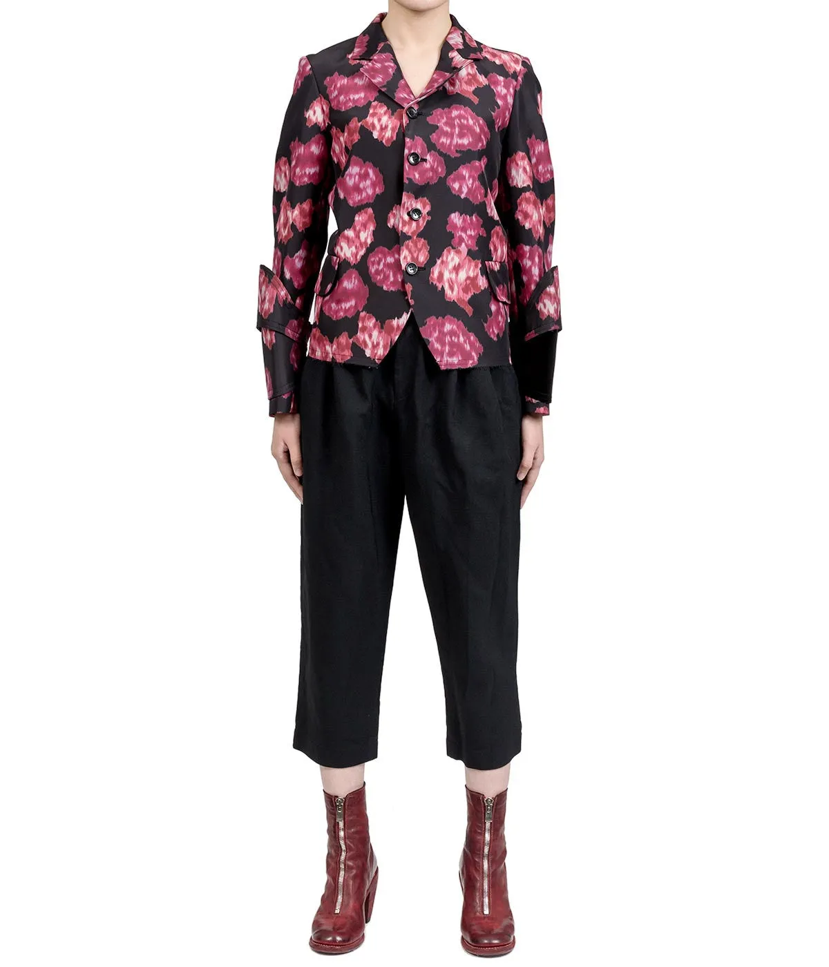 Black & Red Washed Floral Blazer