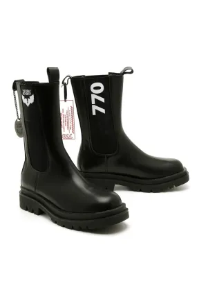 Black high cut faux leather boots | URBAN BOOTS
