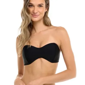 Body Glove Women's Standard Smoothies Tainted Love Solid Retro Bandeau Bikini Top Swimsuit, Black