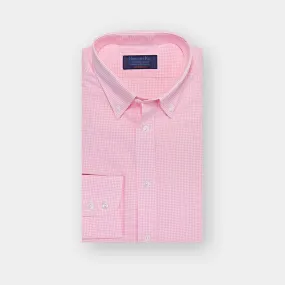 Contemporary Fit, Button Down Collar, 2 Button Cuff Shirt In Pink Neat Gingham Check
