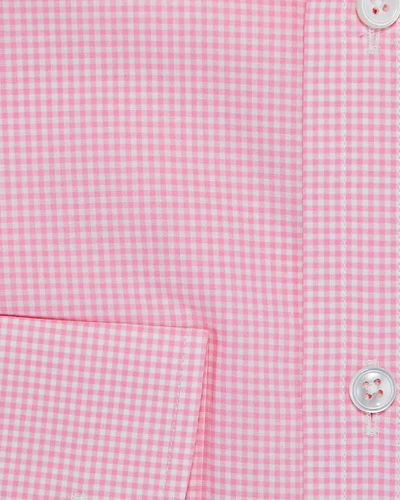 Contemporary Fit, Button Down Collar, 2 Button Cuff Shirt In Pink Neat Gingham Check