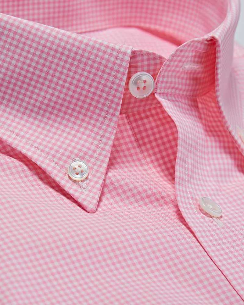 Contemporary Fit, Button Down Collar, 2 Button Cuff Shirt In Pink Neat Gingham Check
