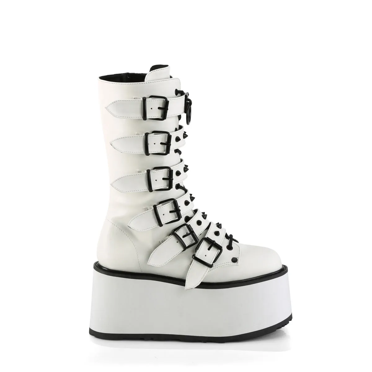 DAMNED-225 DemoniaCult White Vegan Leather Sexy Women's Mid-Calf & Knee High Boots (Alternative Footwear)