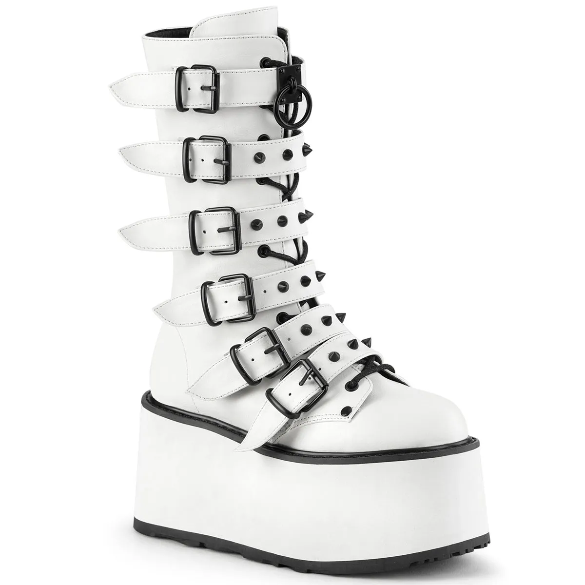 DAMNED-225 DemoniaCult White Vegan Leather Sexy Women's Mid-Calf & Knee High Boots (Alternative Footwear)