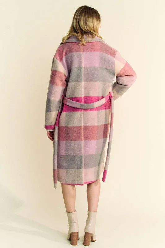 Davi & Dani Fuzzy Hot Pink Color Block Collared Neck Coat