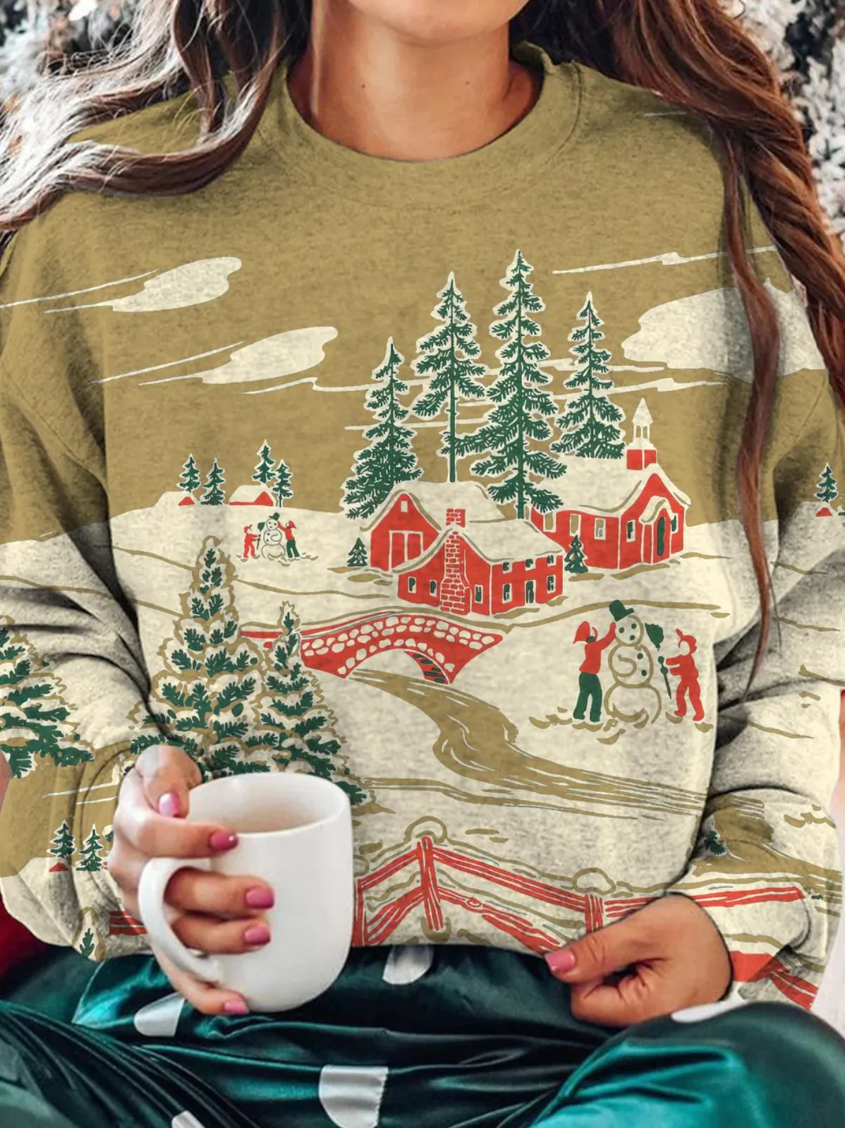 Firelyy Printed Vintage Winter Long Sleeve Top