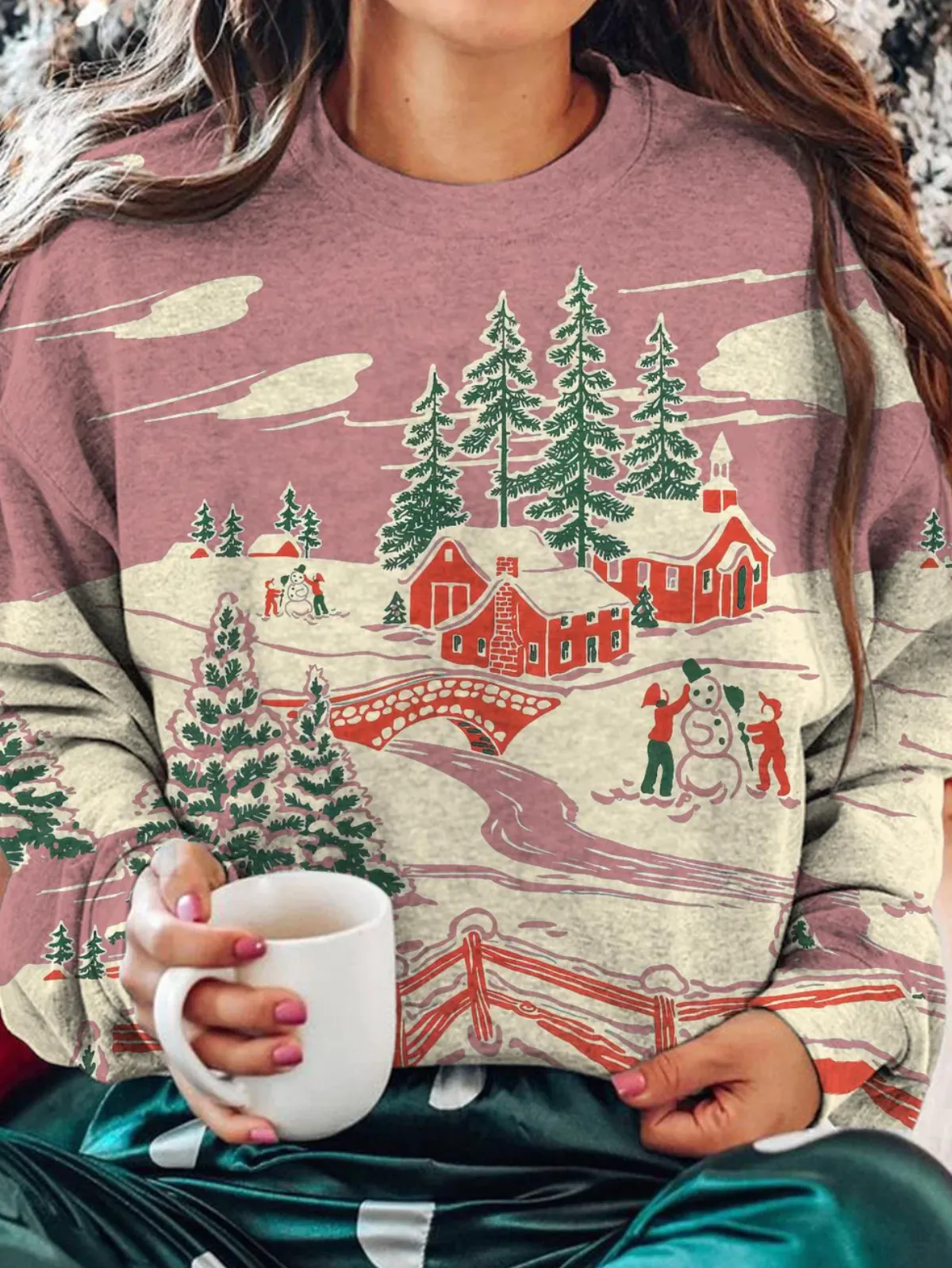 Firelyy Printed Vintage Winter Long Sleeve Top