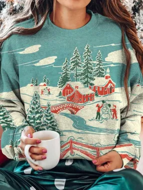 Firelyy Printed Vintage Winter Long Sleeve Top