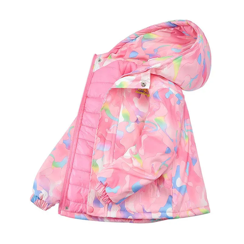 Girls Camouflage Design Down Cotton Hooded Jackets