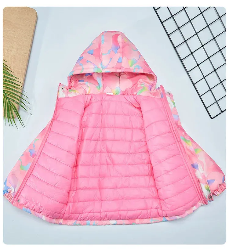 Girls Camouflage Design Down Cotton Hooded Jackets