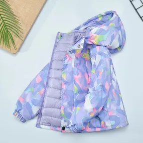 Girls Camouflage Design Down Cotton Hooded Jackets