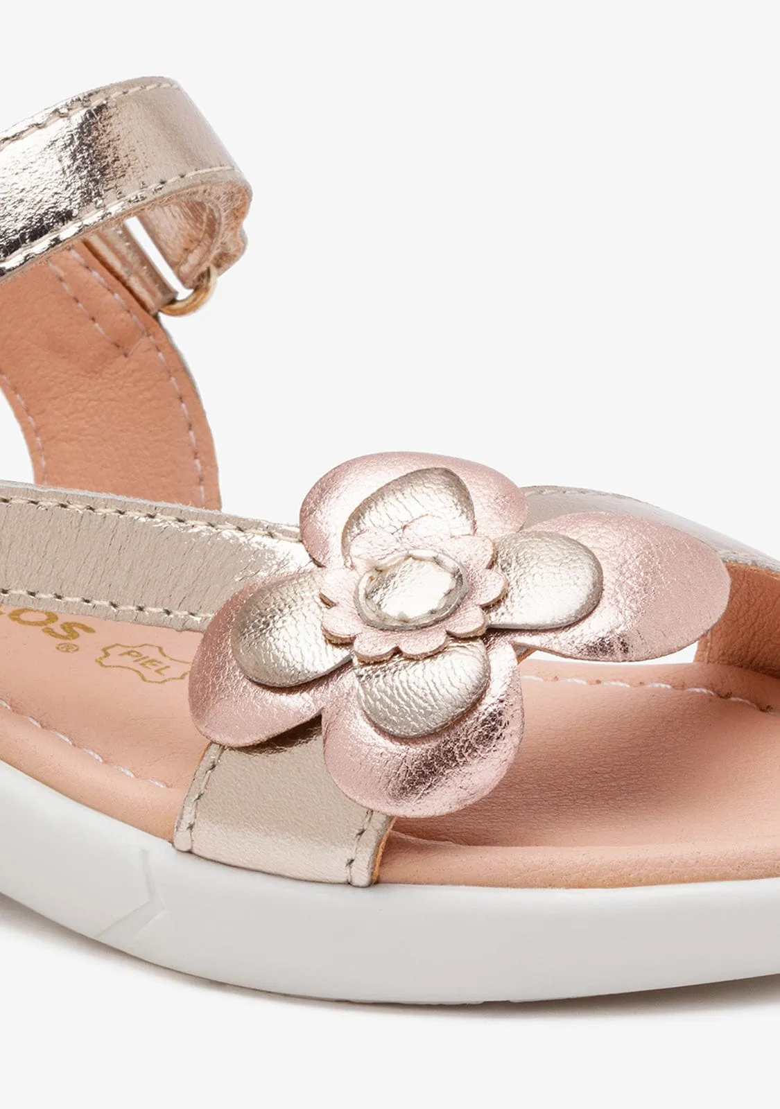 Girl's Platinum Flower Leather Sandals