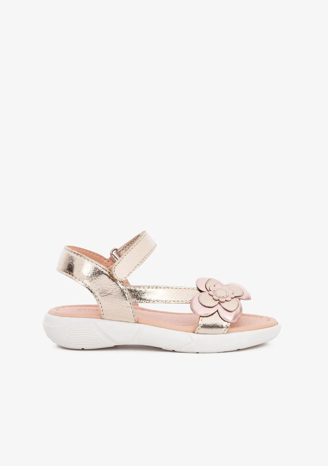 Girl's Platinum Flower Leather Sandals